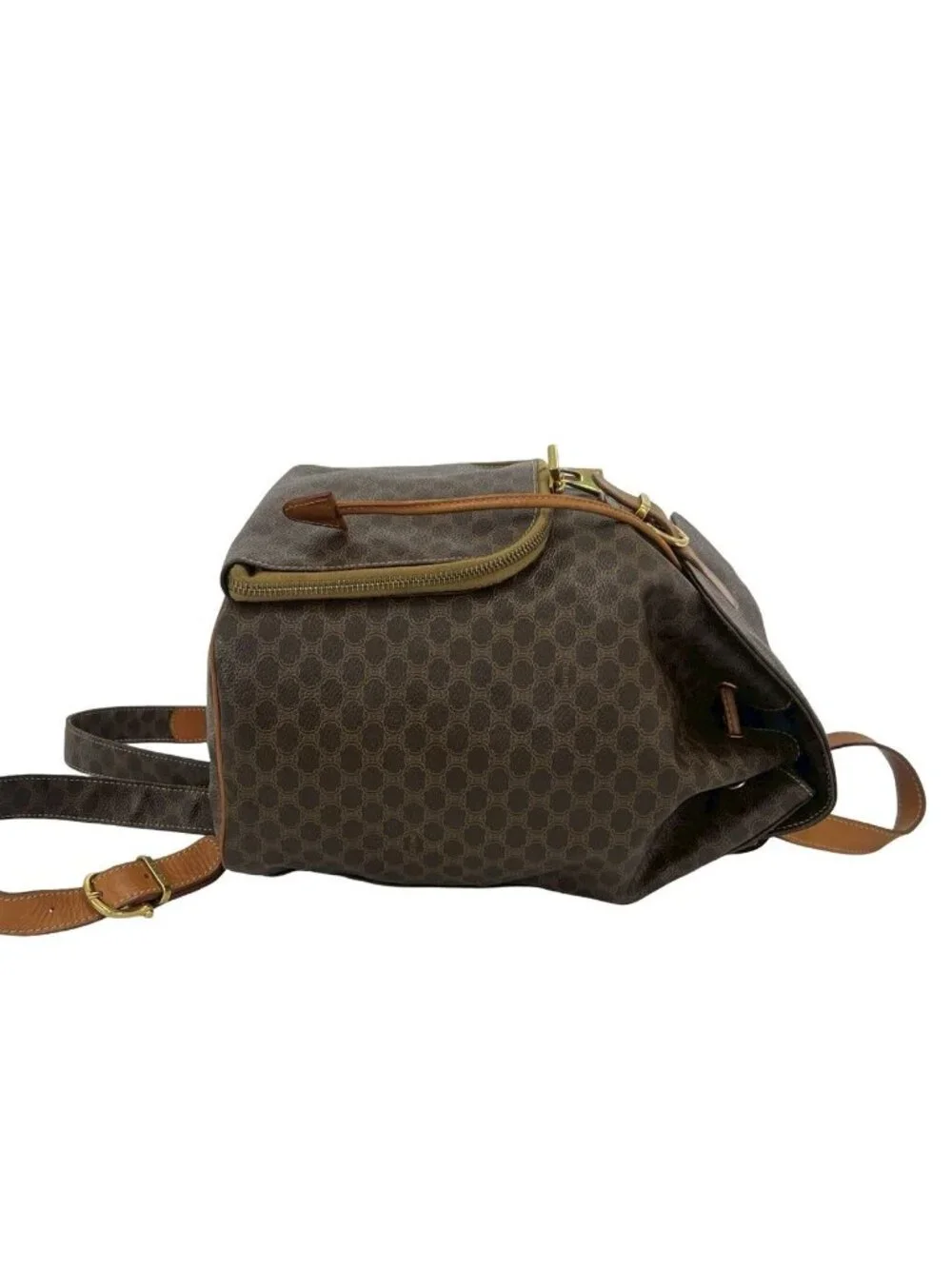 Celine Vintage Macadam Blason Pattern Leather Backpack Brown